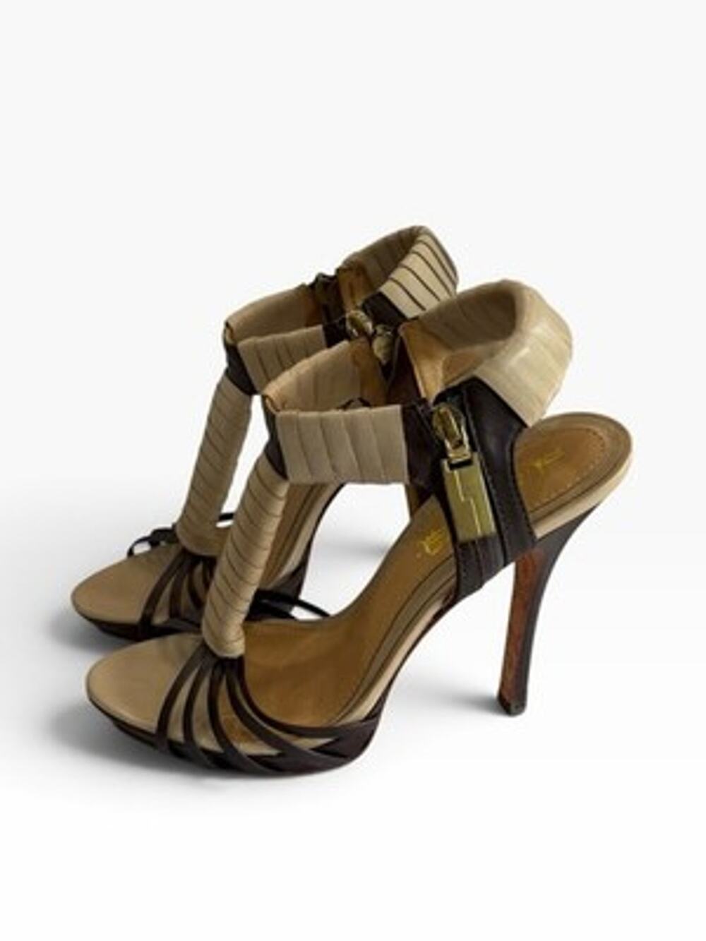 LAMB Gwen Stefani Tan Leather Stiletto Sandals Strappy Cage Heels 8.5